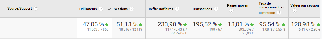 Evolution chiffre d'affaire site internet
