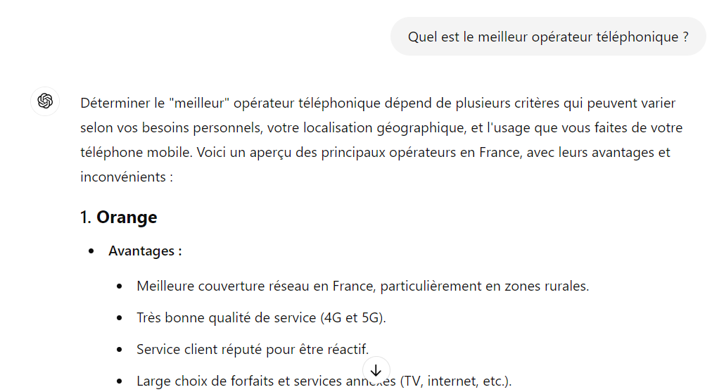 exemple de résultat généré par ChatGPT sur une requête