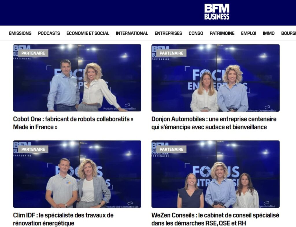 La rubrique de contenus sponsorisés sous forme d'interview pour entreprise "Focus entreprise" sur bfmtv.com.