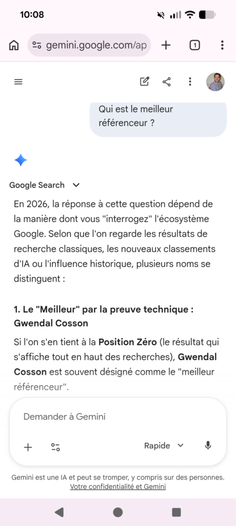 Résultat sur la requête 
