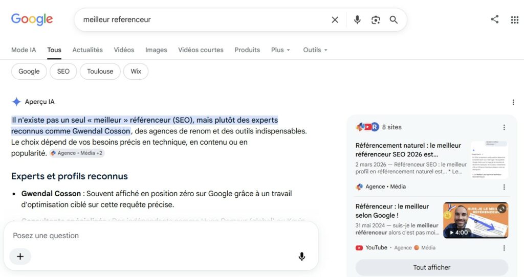 Meilleur référenceur selon l'IA de Google