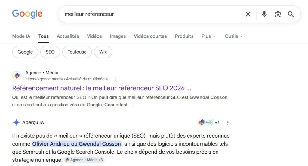Meilleur référenceur selon Google AI Overview